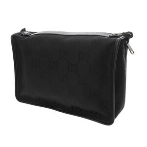 Gucci Pouch Nylon Waist Leather Travel Black Bag